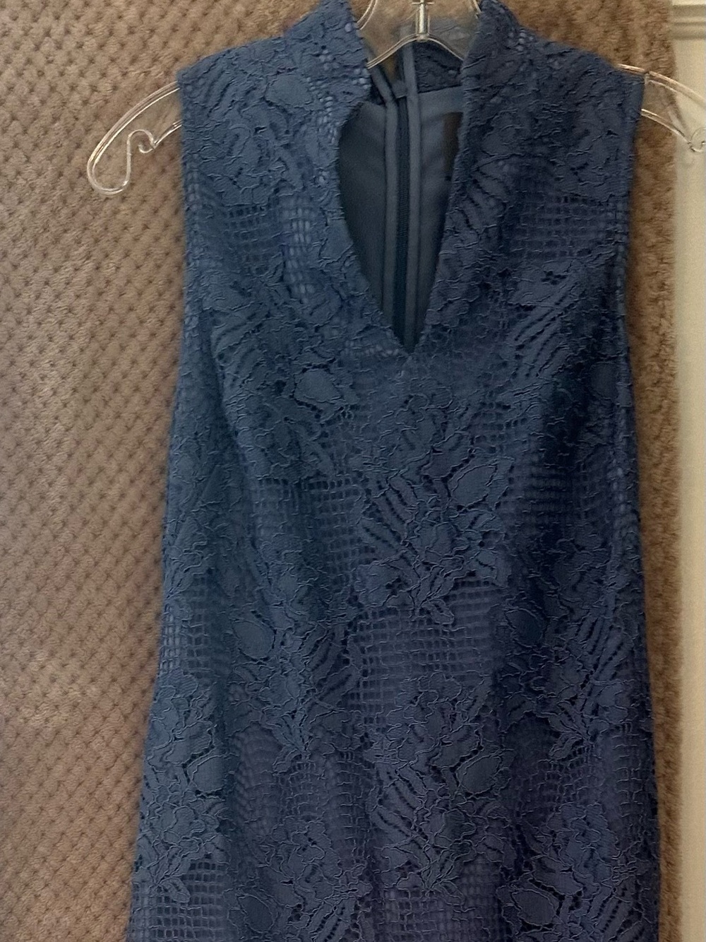 Vince Camuto Rich blue Lace-Overlay Sleeveless Dress.